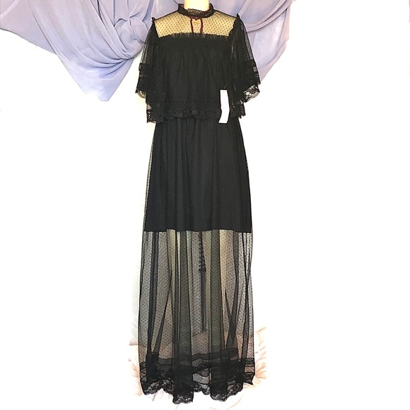 NWT Happy Nature illusion semi sheer lace black maxi dress size medium - Picture 3 of 12